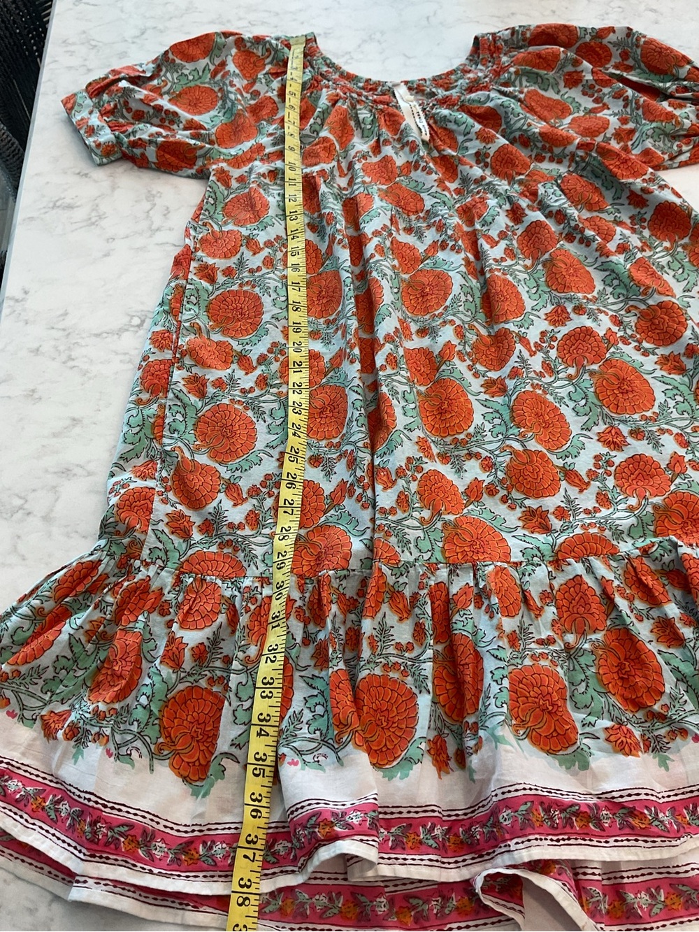Uncle Frank Women’s Boho Floral Puff-Sleeve Dress in Orange & Sage size S/M - Picture 4 of 9